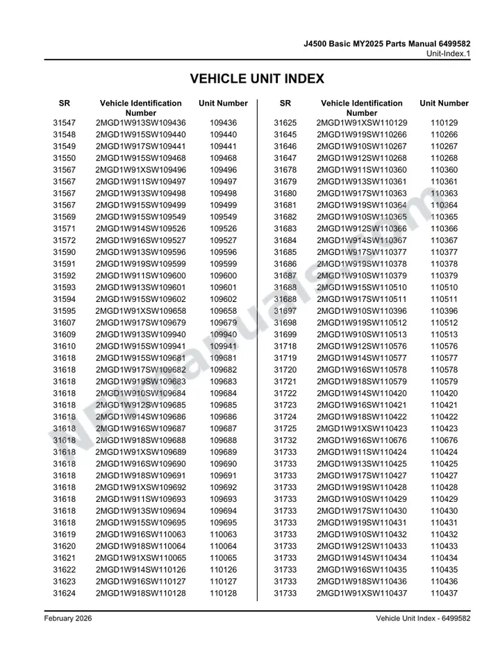 J4500 Basic Parts Manual 6499582, Model Year 2025 first-page preview