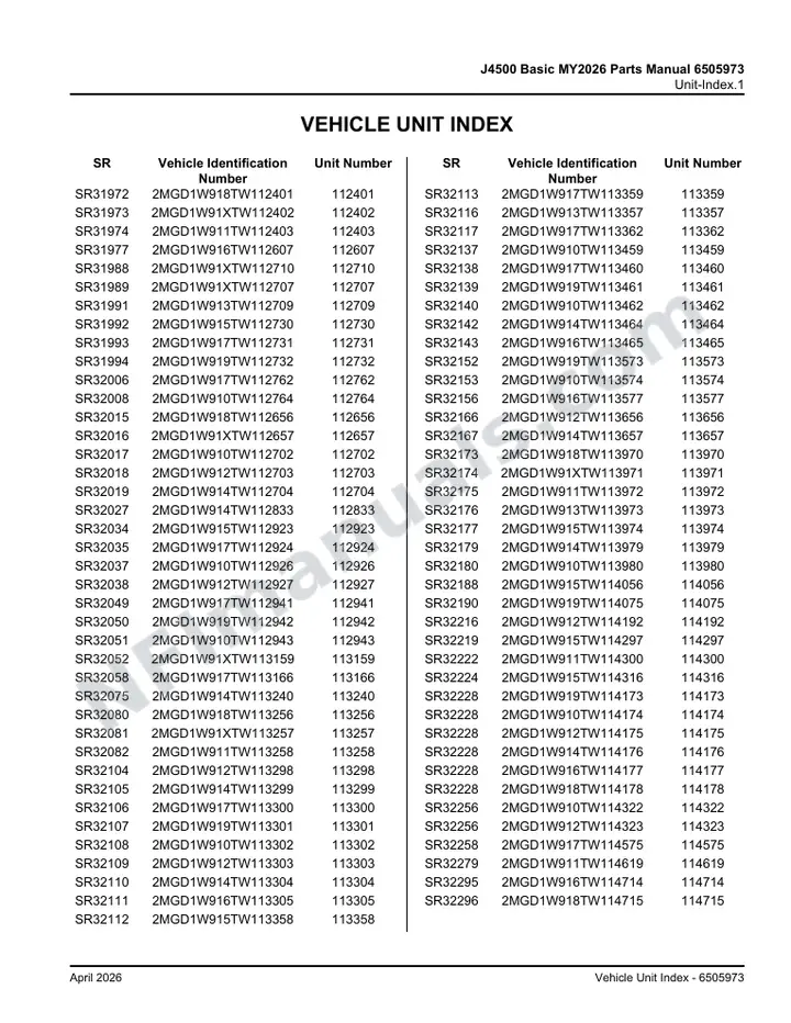 J4500 Basic MY2026 Parts Manual 6505973 first-page preview