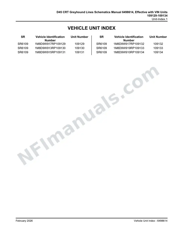 D45 CRT Greyhound Lines Schematics Manual 6498614, Effective with VIN Units 109129-109134 first-page preview