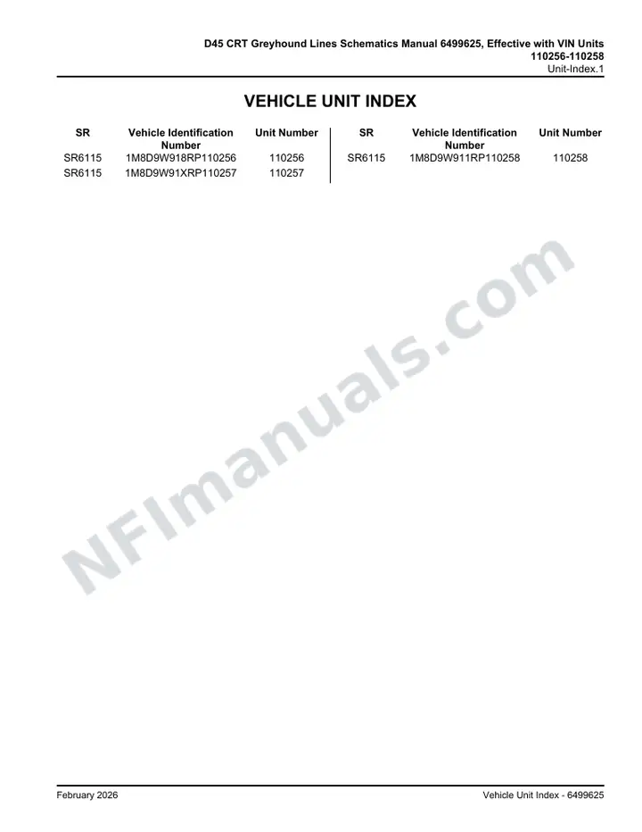D45 CRT Greyhound Lines Schematics Manual 6499625, Effective with VIN Units 110256-110258 first-page preview
