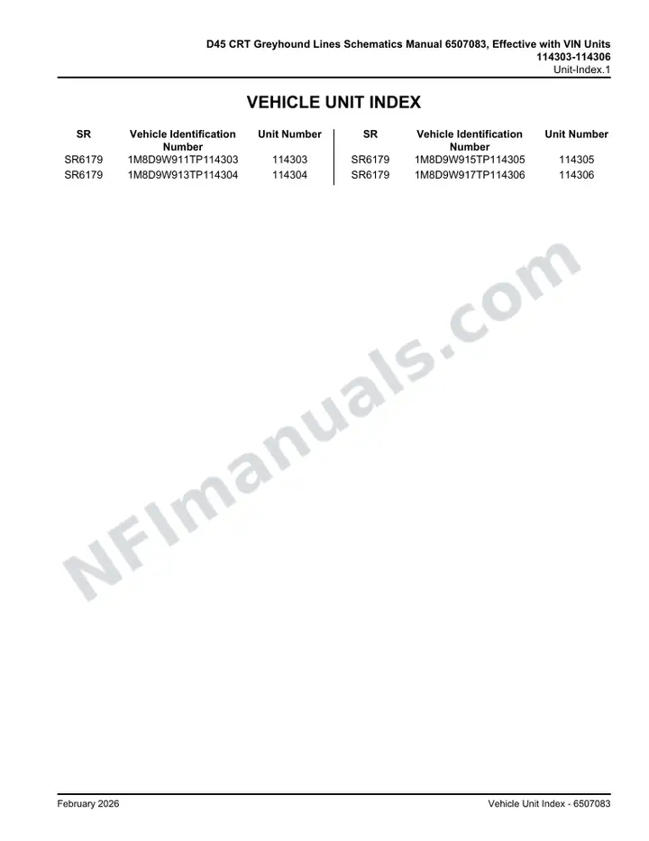 D45 CRT Greyhound Lines Schematics Manual 6507083, Effective with VIN Units 114303-114306 first-page preview