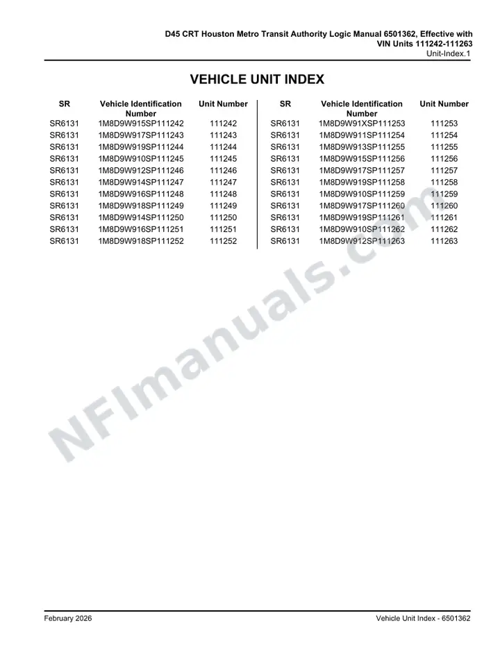 D45 CRT Houston Metro Transit Authority Schematics Manual 6501362, Effective with VIN Units 111242-111263 first-page preview