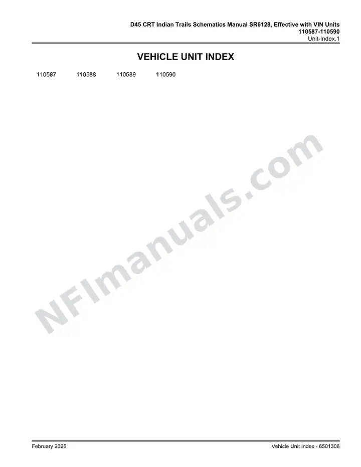 D45 CRT Indian Trails Schematics Manual SR6128, Effective with VIN Units 110587-110590 first-page preview