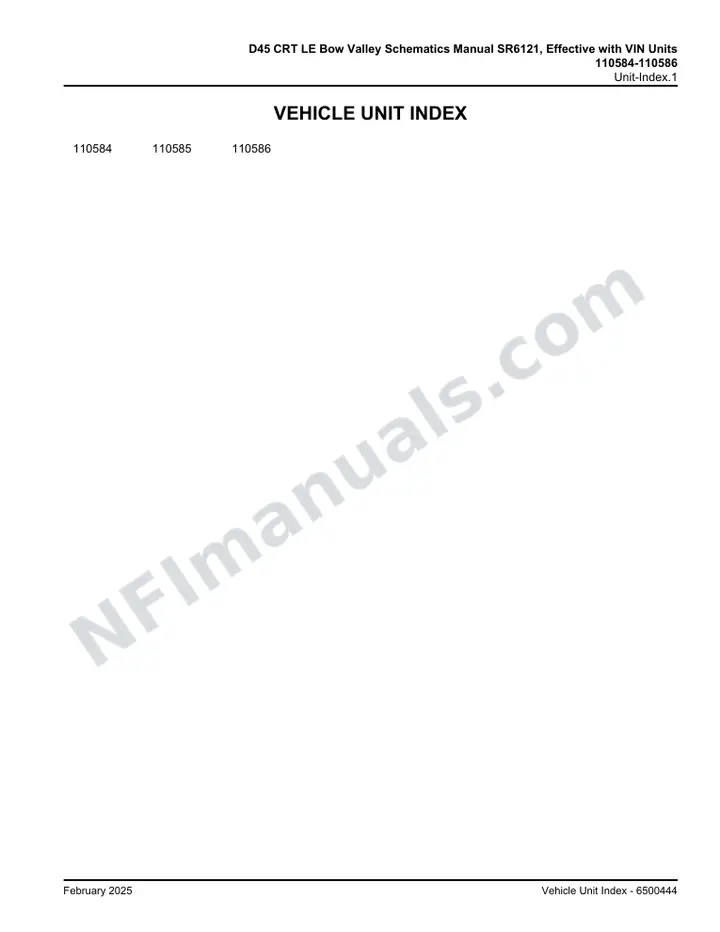 D45 CRT LE Bow Valley Schematics Manual SR6121, Effective with VIN Units 110584-110586 first-page preview