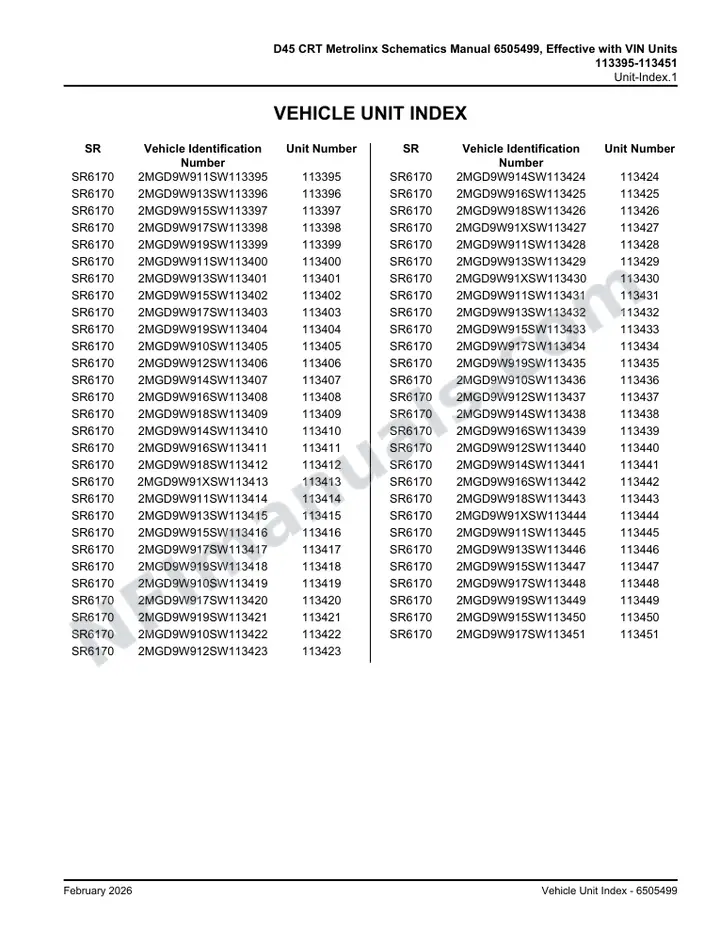 D45 CRT Metrolinx Schematics Manual 6505499, Effective with VIN Units 113395-113451 first-page preview