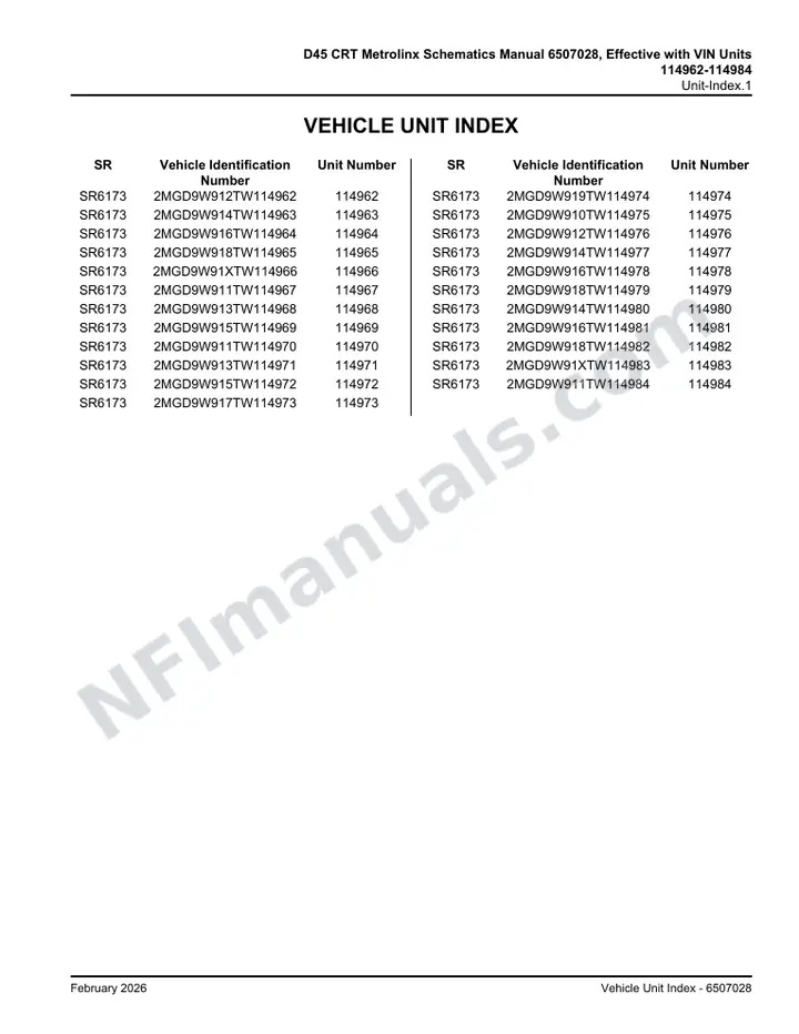 D45 CRT Metrolinx Schematics Manual 6507028, Effective with VIN Units 114962-114984 first-page preview