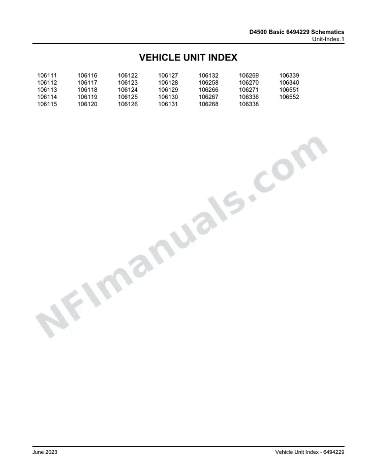 D4500 Basic 6494229 Schematics, 2022 for Units 106111-106120,106122-106132,106258,106266-106271,106336,106338-106340,106551,106552 first-page preview