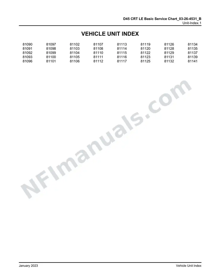 D45 CRT LE D45 CRT LE Basic Service Chart_03-26-4531_B , 2020 for Units 81090-81093, , 81096-81108, , 81110-81117, 81119, 81120, 81122, 81123, 81125, 81126, 81128, 81129, 81131, 81132, 81134, 81135, 81137, 81139, 81141 first-page preview