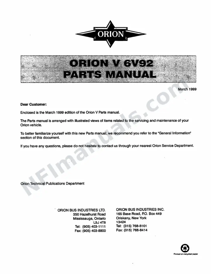 Orion V 6V92 Parts Manual first-page preview