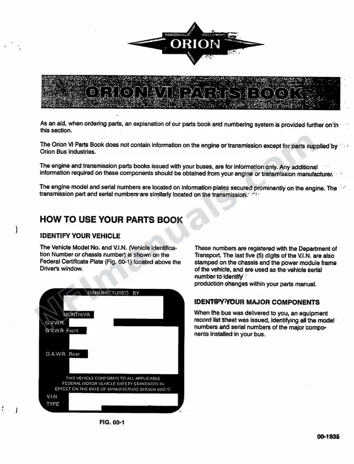 Orion VI Parts Manual first-page preview
