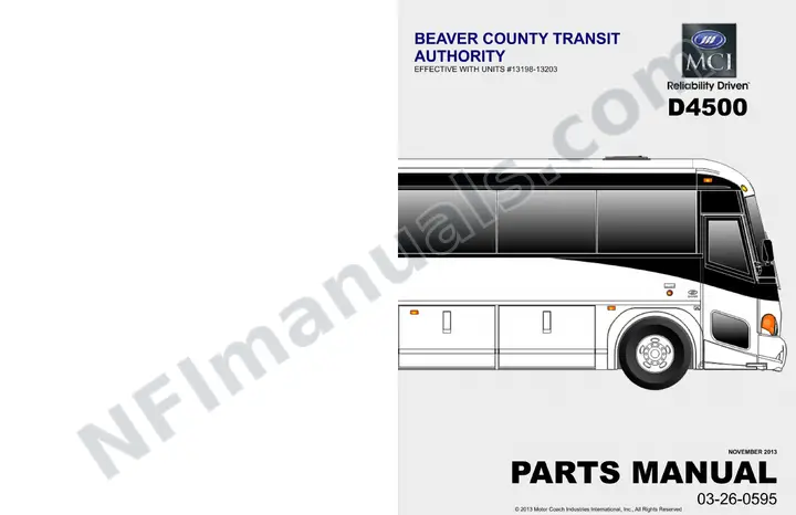 D4500 Beaver County Transit Authority Parts Manual 03 26 0595, Effective with VIN Units 13198 13203 first-page preview