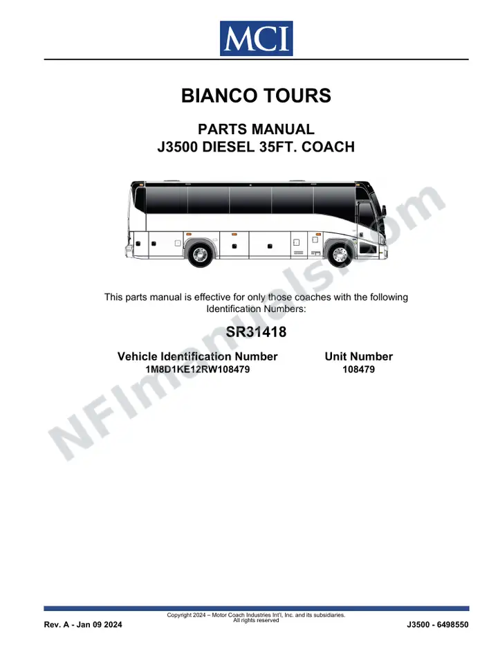 SR31418 Parts Manual, Bianco Tours first-page preview