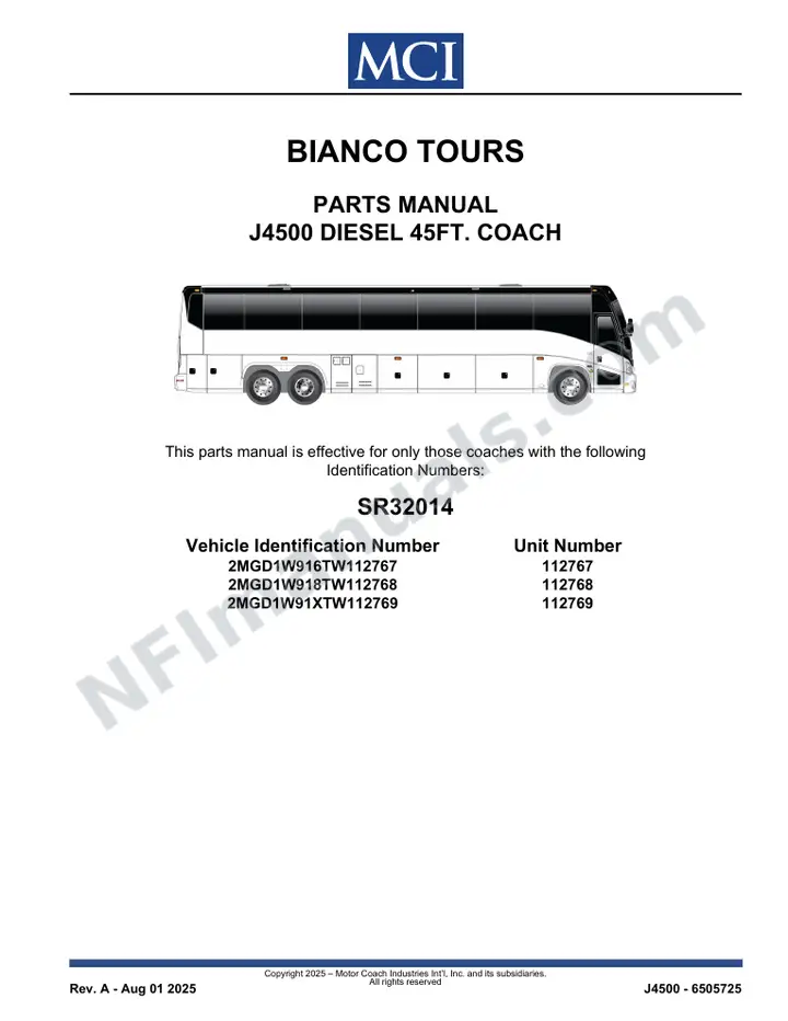 SR32014 Parts Manual, Bianco Tours first-page preview