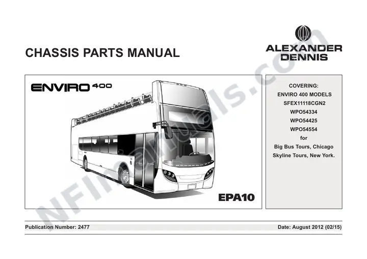 Big Bus Tours - Chicago, Skyline Tours - New York, 2477 Chassis Parts Manual first-page preview