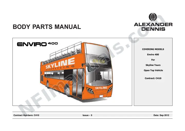 Big Bus Tours - Chicago, Skyline Tours - New York, C410 Body Parts Manual first-page preview
