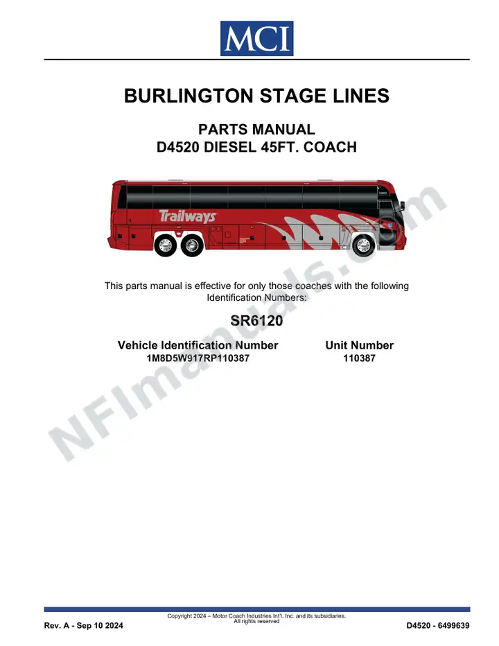 MCI D4520 Manual Package - Burlington Stage Lines included manual preview