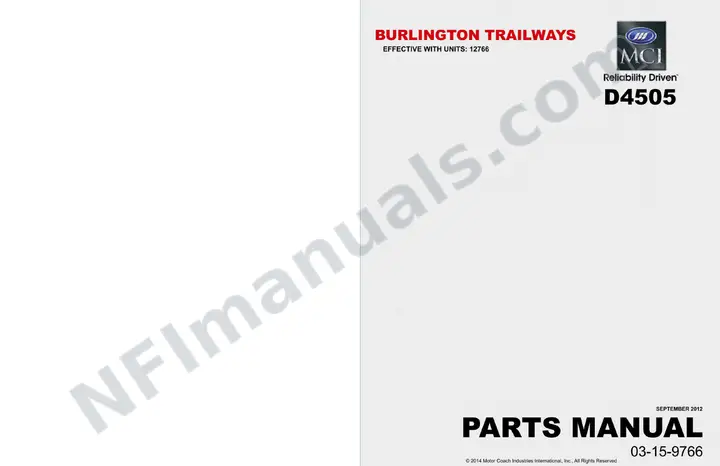 D4505 Burlington Trailways (Iowa) Parts Manual 03 15 9766, Effective with VIN Unit 12766 first-page preview