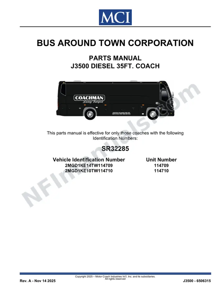 MCI J3500 Manual Package - Bus Around Town Corporation included manual preview