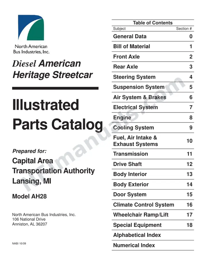 SR9201 (249000) Parts Manual, Capital Area Transit Authority first-page preview