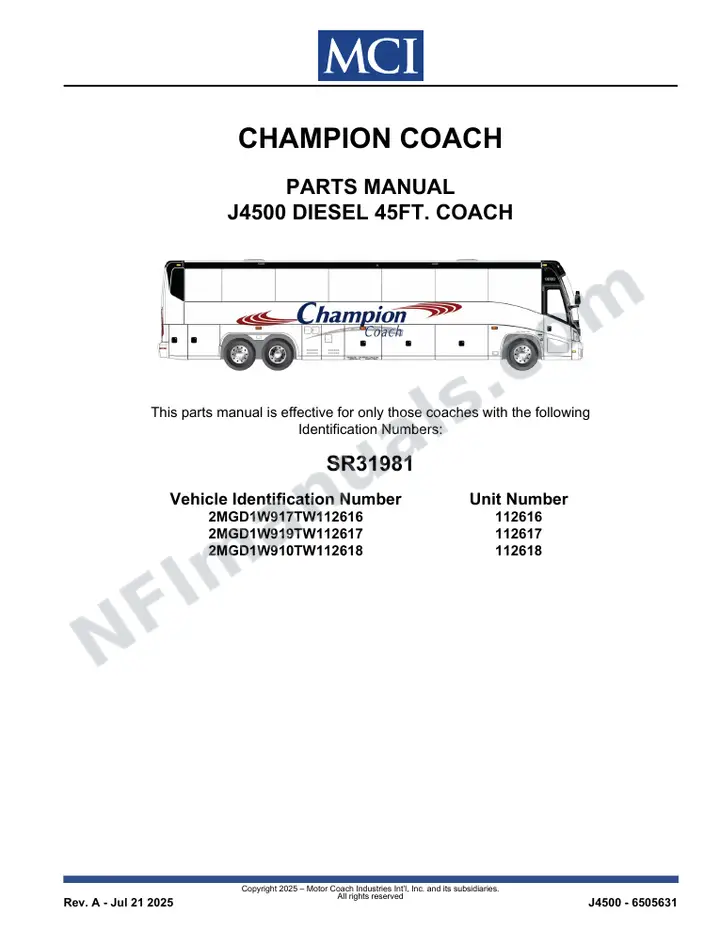 SR31981 Parts Manual, Champion Coach first-page preview