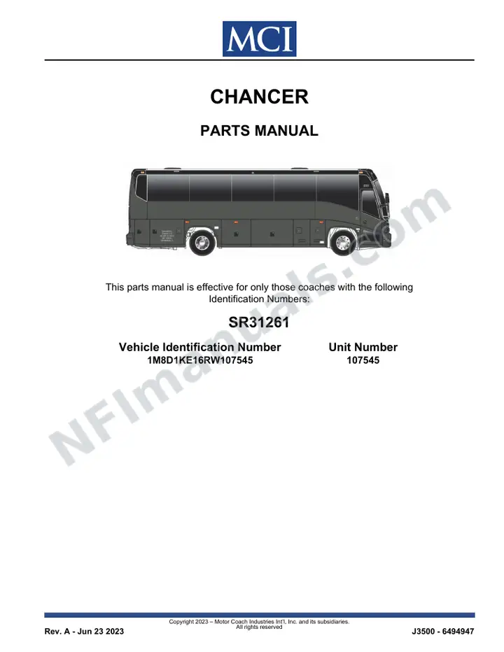 SR31261 Parts Manual, Chancer first-page preview