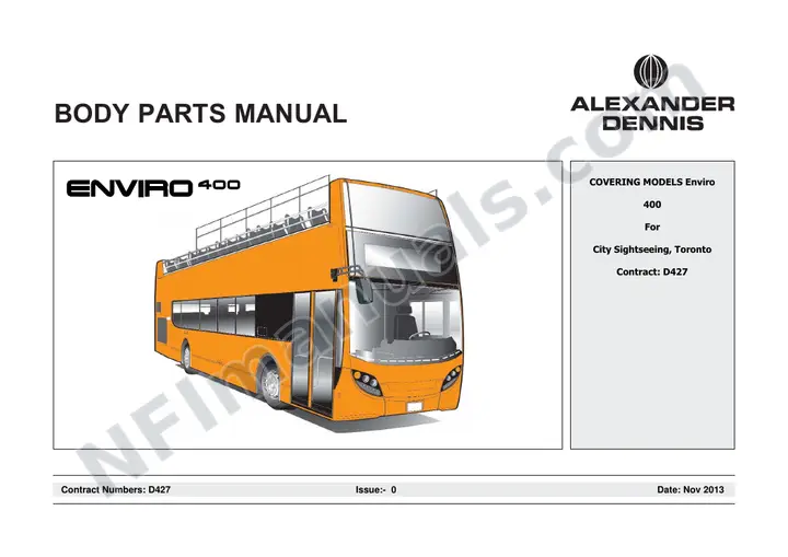 City Sightseeing - Toronto, D427 Body Parts Manual first-page preview