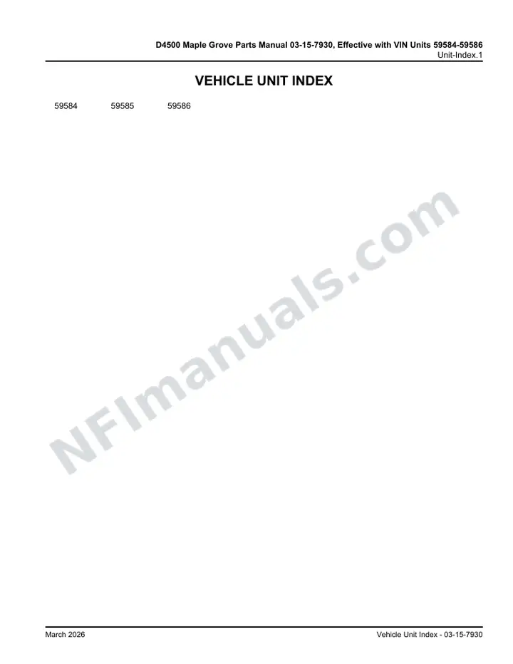 D4500 Maple Grove Parts Manual 03-15-7930, Effective with VIN Units 59584-59586 first-page preview