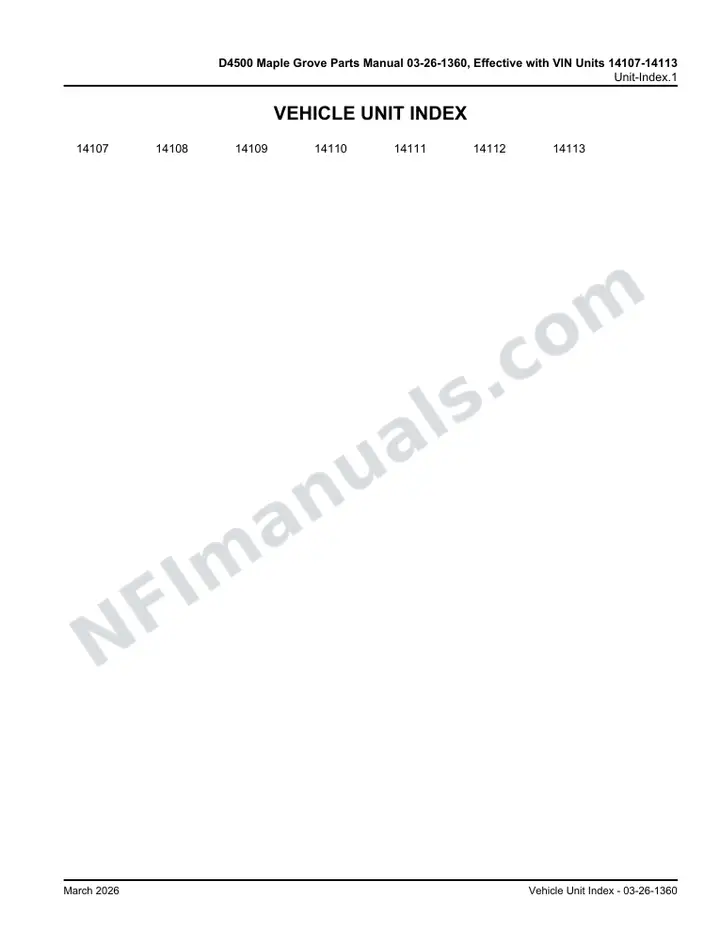D4500 Maple Grove Parts Manual 03-26-1360, Effective with VIN Units 14107-14113 first-page preview