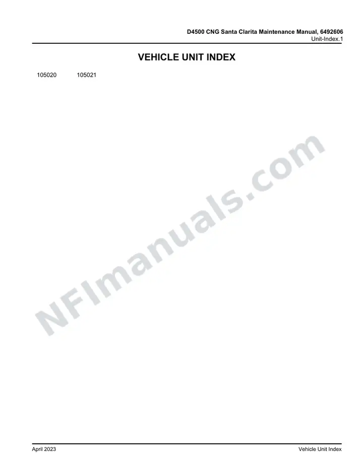 CNG D4500 CNG Santa Clarita Supplement Maintenance Manual, 6492606, 2022 for Units 105020, 105021 first-page preview