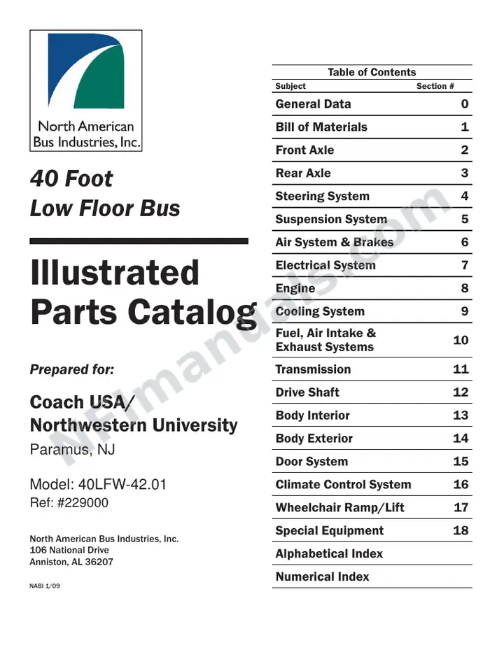 SR9183 (229000) Parts Manual, Coach USA first-page preview