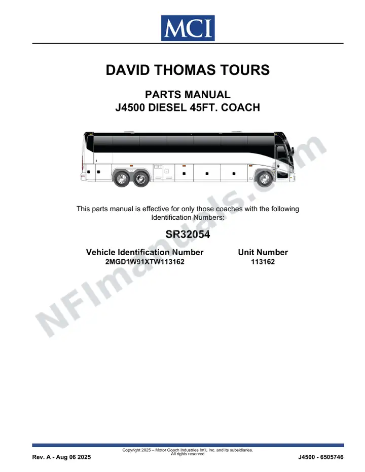 SR32054 Parts Manual, David Thomas Tours first-page preview