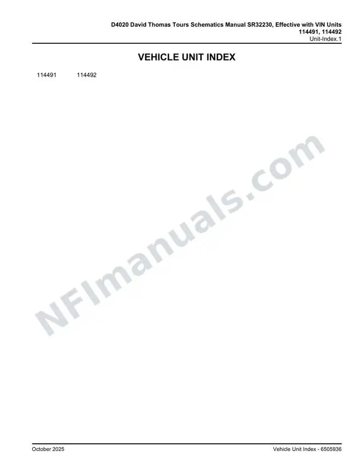 D4020 David Thomas Tours Schematics Manual SR32230, Effective with VIN Units 114491, 114492 first-page preview