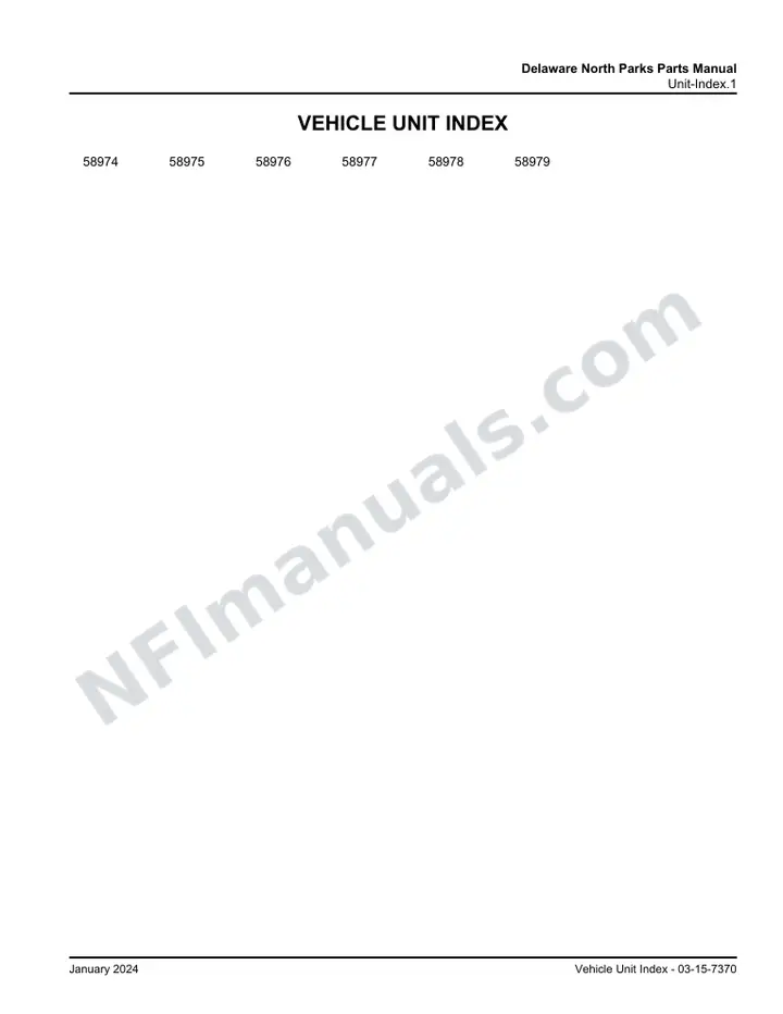 D4505 Delaware North Parks Parts Manual 03 15 7370, Effective with VIN Units 58974 58979 first-page preview