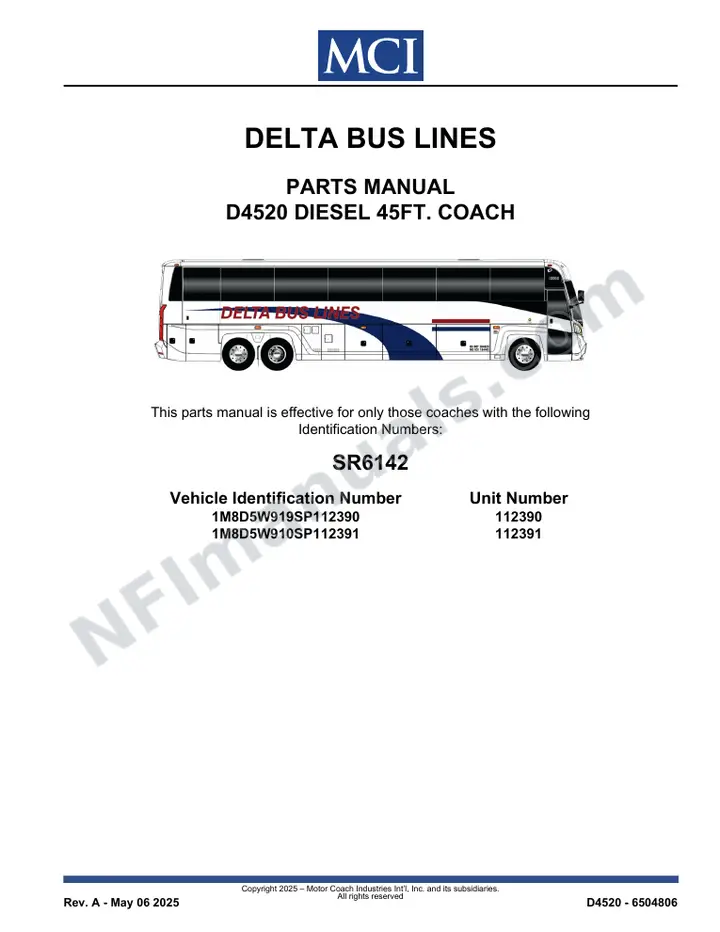 SR6142 Parts Manual, Delta Bus Lines first-page preview