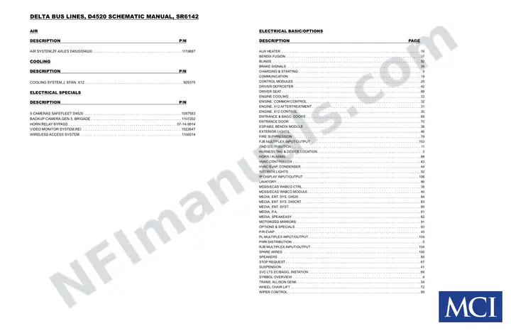 DELTA BUS LINES, D4520 SCHEMATIC MANUAL, SR6142 first-page preview