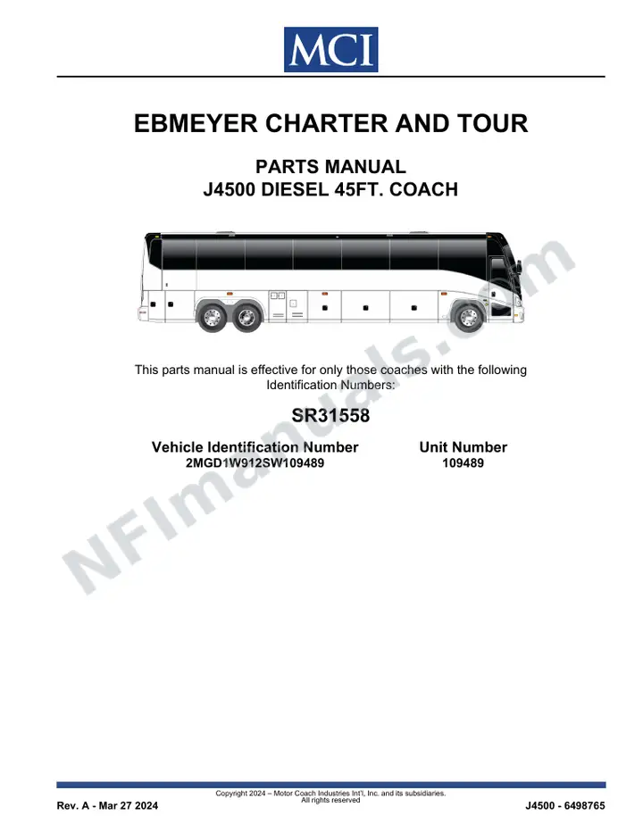 SR31558 Parts Manual, Ebmeyer Charter and Tour first-page preview