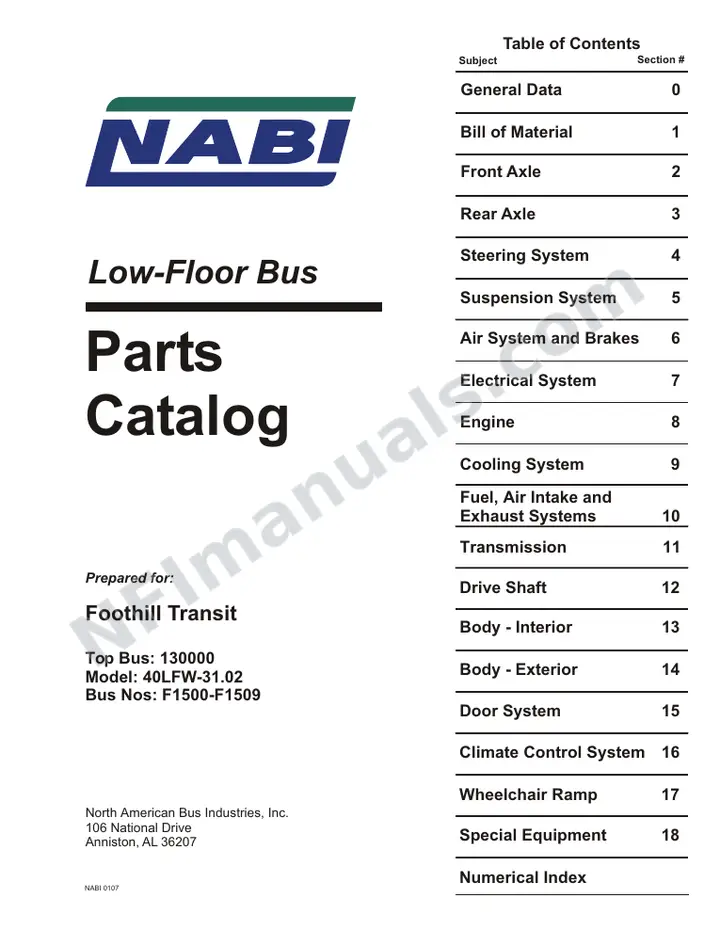 SR9105 (130000) Parts Manual, Foothill first-page preview