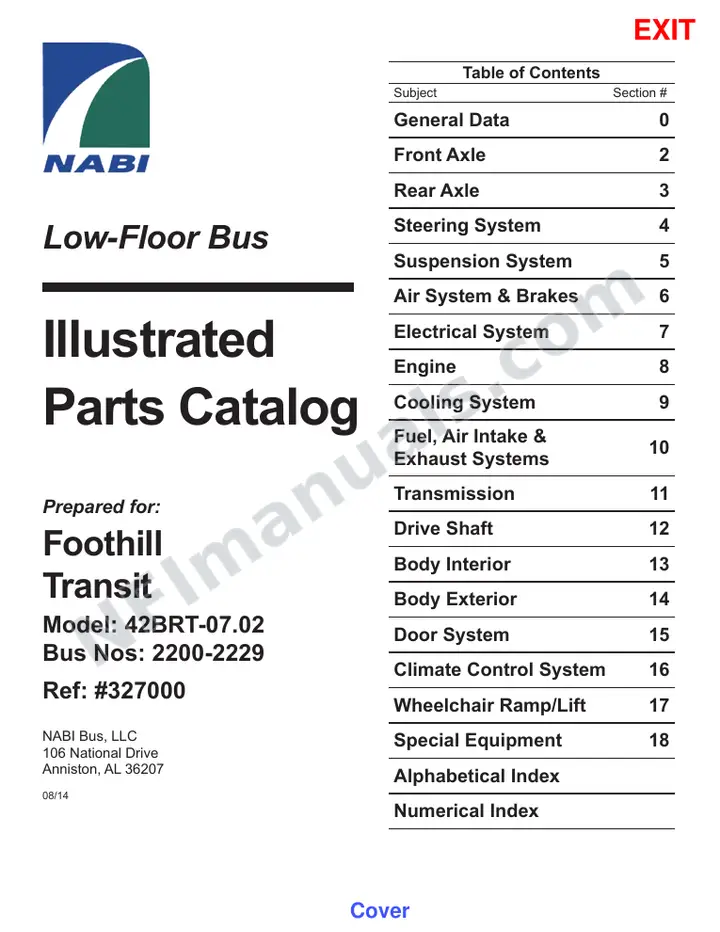 SR9280 (327000) Parts Manual, Foothill first-page preview