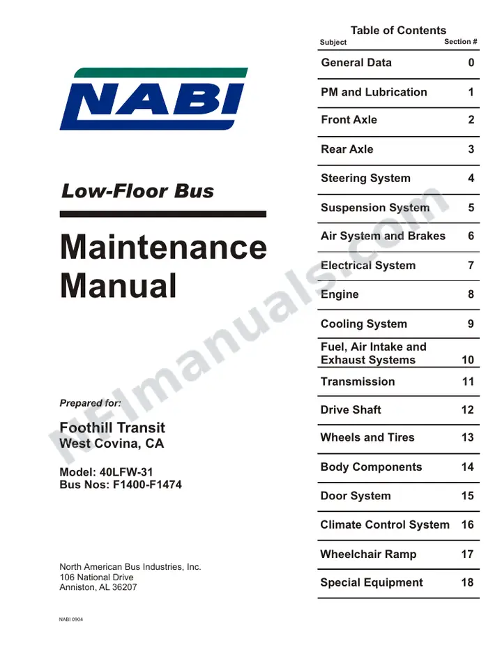 SR9093 (117000) Service Manual, Foothill Transit first-page preview