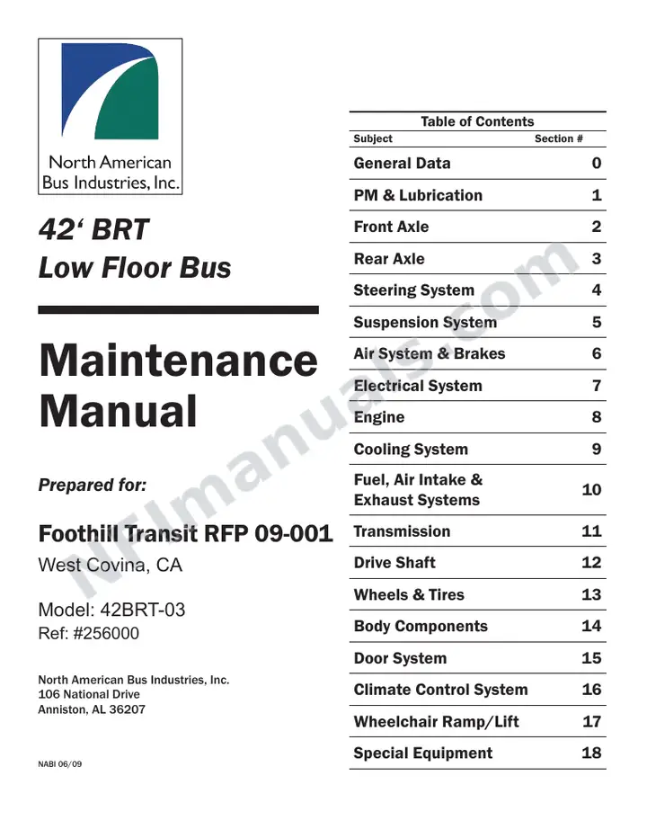 SR9206 (256000) Service Manual, Foothill Transit first-page preview