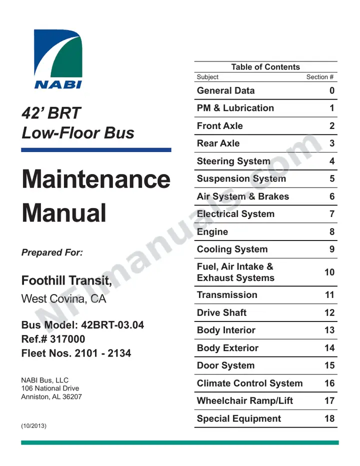 SR9266 (317000) Service Manual, Foothill Transit first-page preview