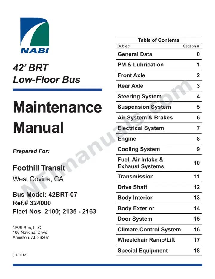 SR9273 (324000) Service Manual, Foothill Transit first-page preview