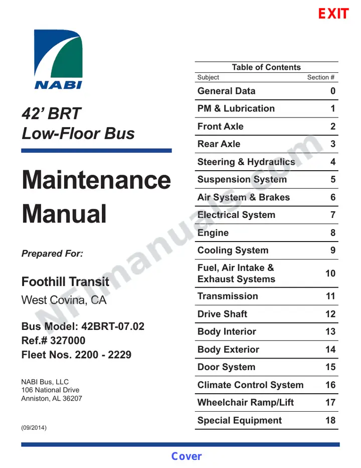 SR9280 (327000) Service Manual, Foothill Transit first-page preview