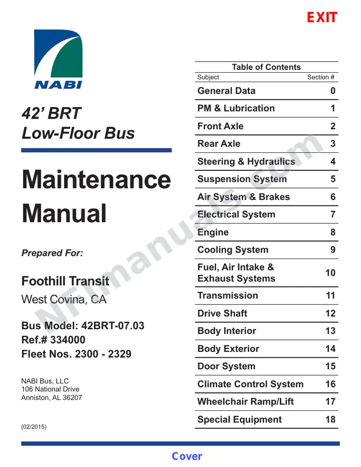 SR9286 (334000) Service Manual, Foothill Transit first-page preview