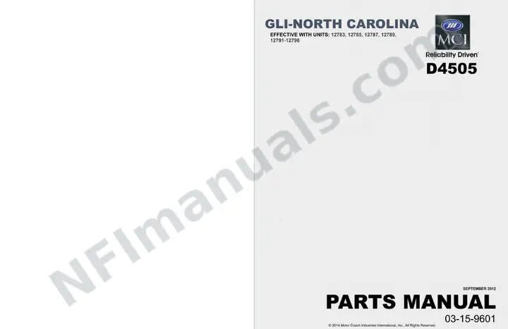 D4505 GLI North Carolina Parts Manual 03 15 9601, Effective with VIN Units 12783 12796 first-page preview