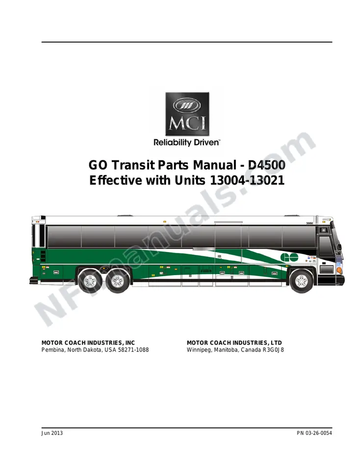 D4500 Parts Manual, GO Transit, 2013 for Units 13004-13021 first-page preview