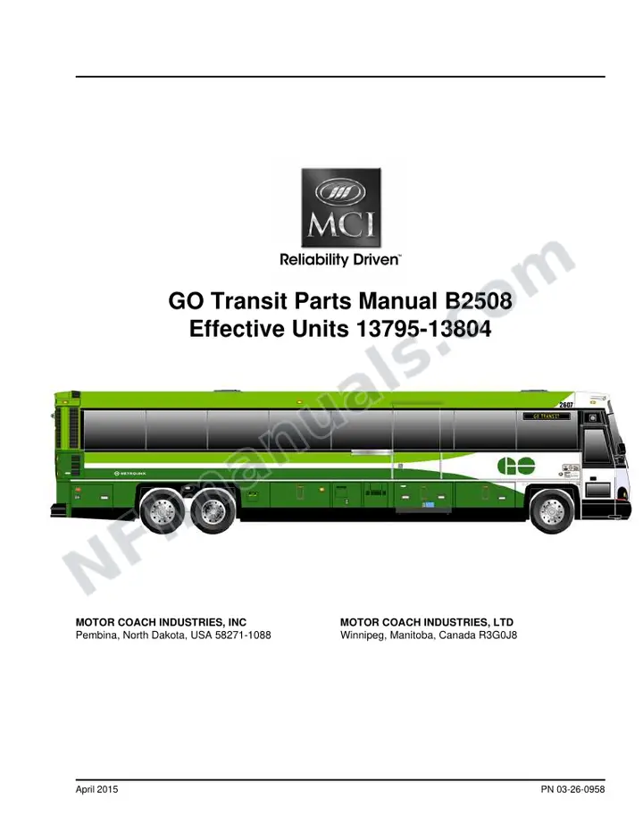 D4500 GO Transit Parts Manual, 2015 for Units 13795-13804 first-page preview