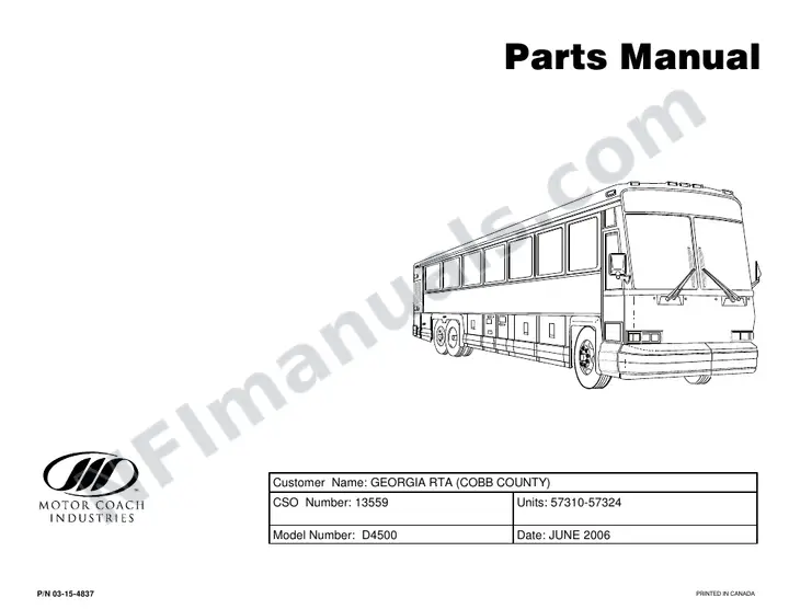 D4500 Parts Manual, Georgia RTA (Cobb County), 2006 for Units 57310-57324 first-page preview