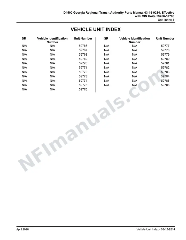 D4500 GRTA Parts Manual 03 15 9214, Effective with VIN Units 59766 59786 first-page preview