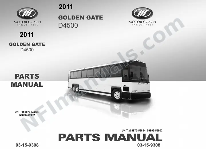 D4500 Golden Gate Transit Parts Manual 03 15 9308, Effective with VIN Units 59870 59894, 59896 59902 first-page preview